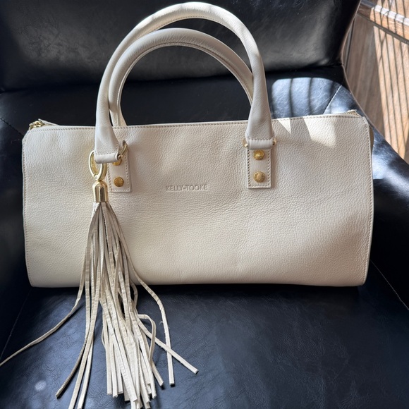 Kelly-Tooke Soho Leather Barrel Tassel Satchel Shoulder BagHandbag Purse Cream